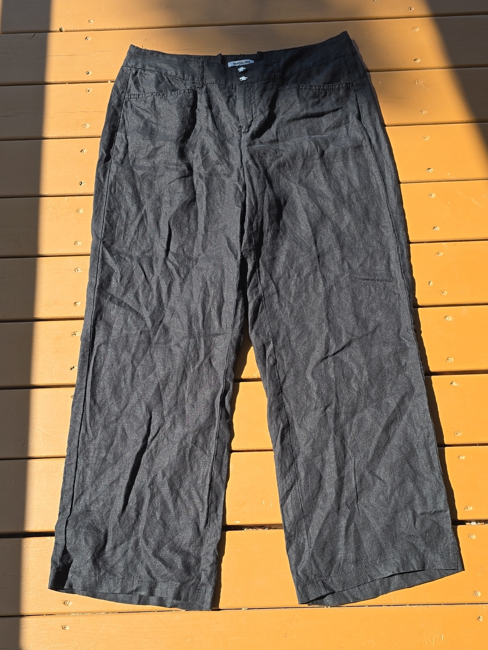 Bandolera Black Wide-Leg 100% Linen Pants Pockets Casual Lightweight Eur 44 UK18